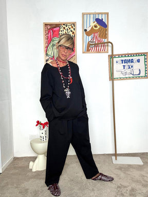 FEMALE - Maglia in punto Milano nera con taglio asimmetrico BS1802NRL/ NERO FEMALE 