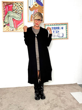 SUSY MIX - Cardigan lungo nero minimal chic  elegante, versatile e super comodo nero 185SX/ NERO SUSY MIX 