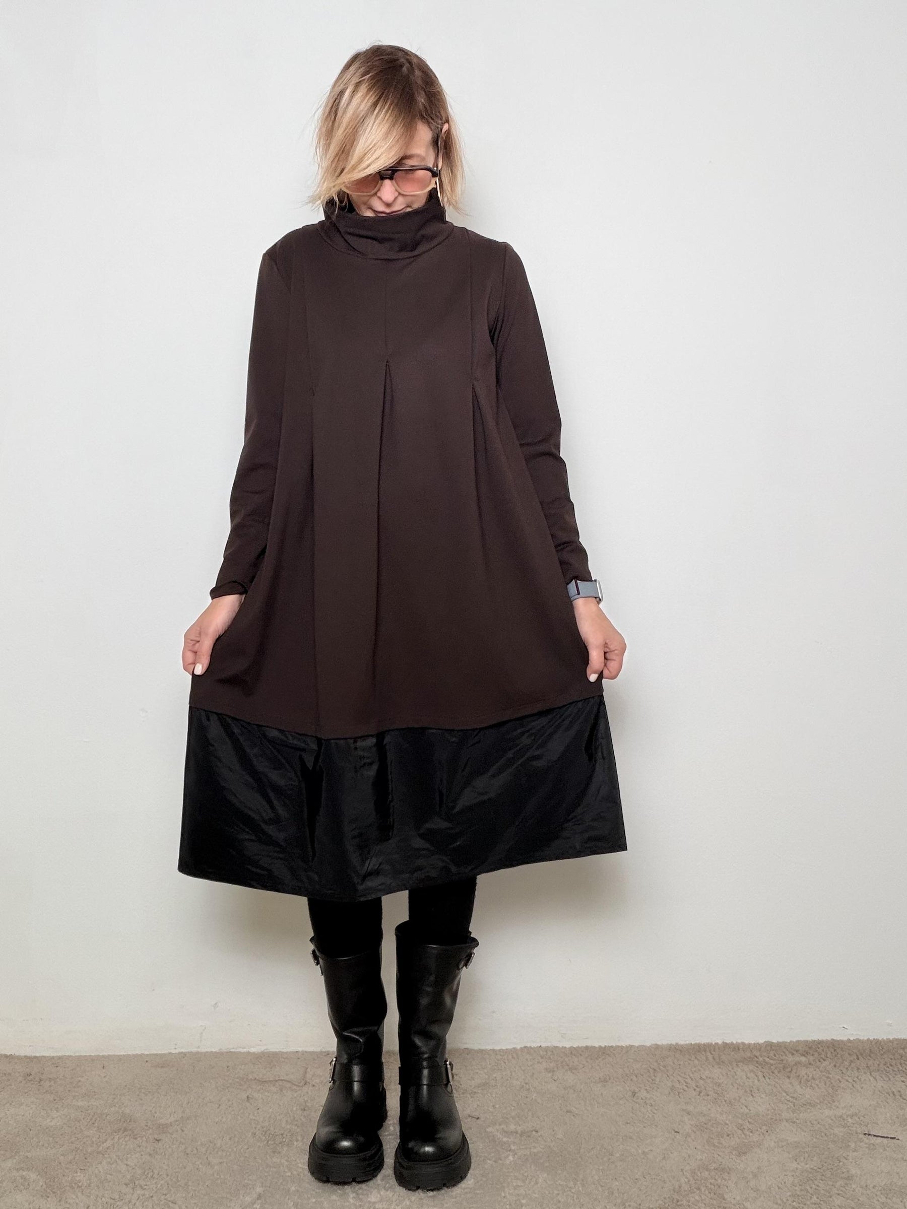 FEMALE - ABITO A DUE STRATI CON COLLO MORBIDO  VOLUME GIOCOSO, STILE ORIGINALISSIMO 39262LMB/ MORO FEMALE 