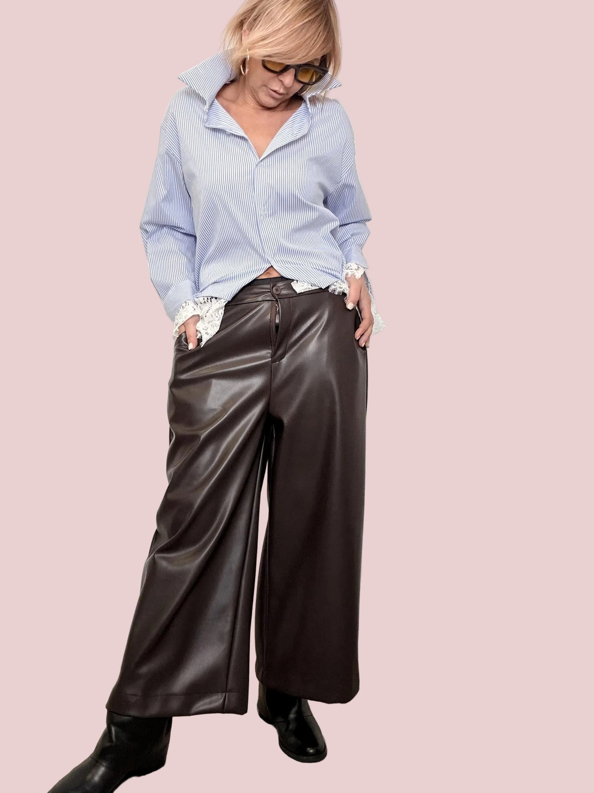 Pantalone ampio in ecopelle 25394/ MORO FEMALE 