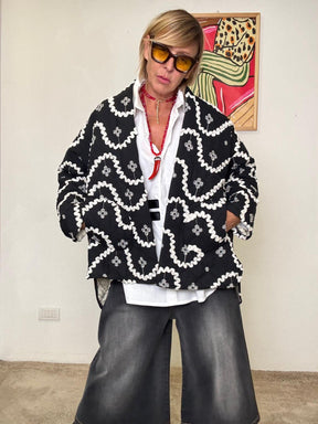 FEMALE - KIMONO TRAPUNTINO WAVY MOOD  CALDO, LEGGERO E SUPER CHIC 15302-1/ NERO FEMALE 