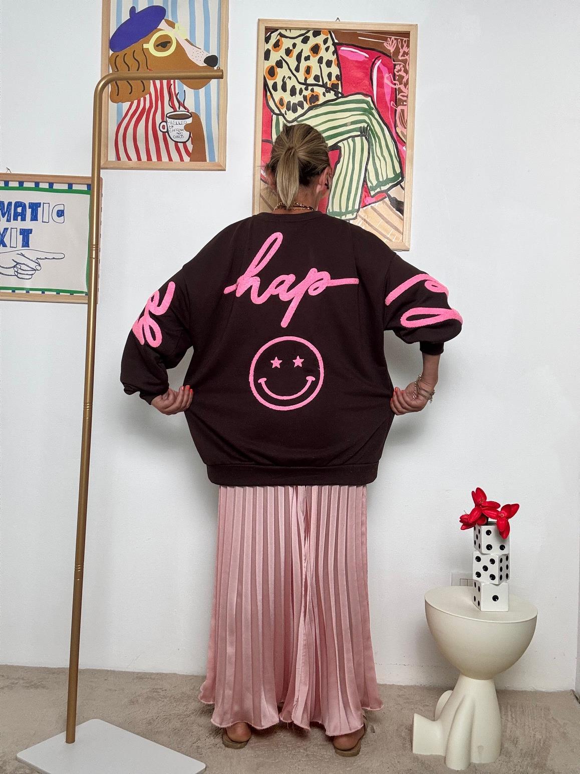 FEMALE - Felpa Oversize "Happy Mood"  Comfort con Personalità! MORO R51109/ MORO FEMALE 