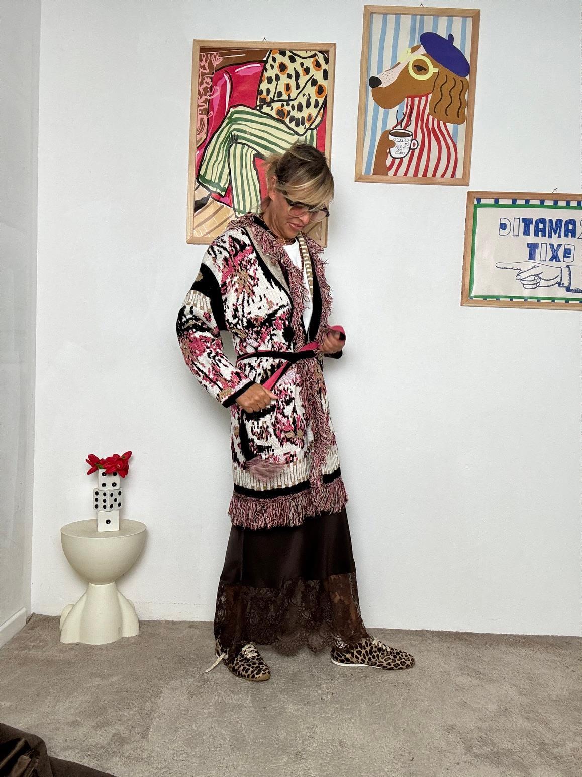 FEMALE - Cardigan lungo fantasia  Colorato, chic e con carattere ZM30026/ PEPEROSA FEMALE 