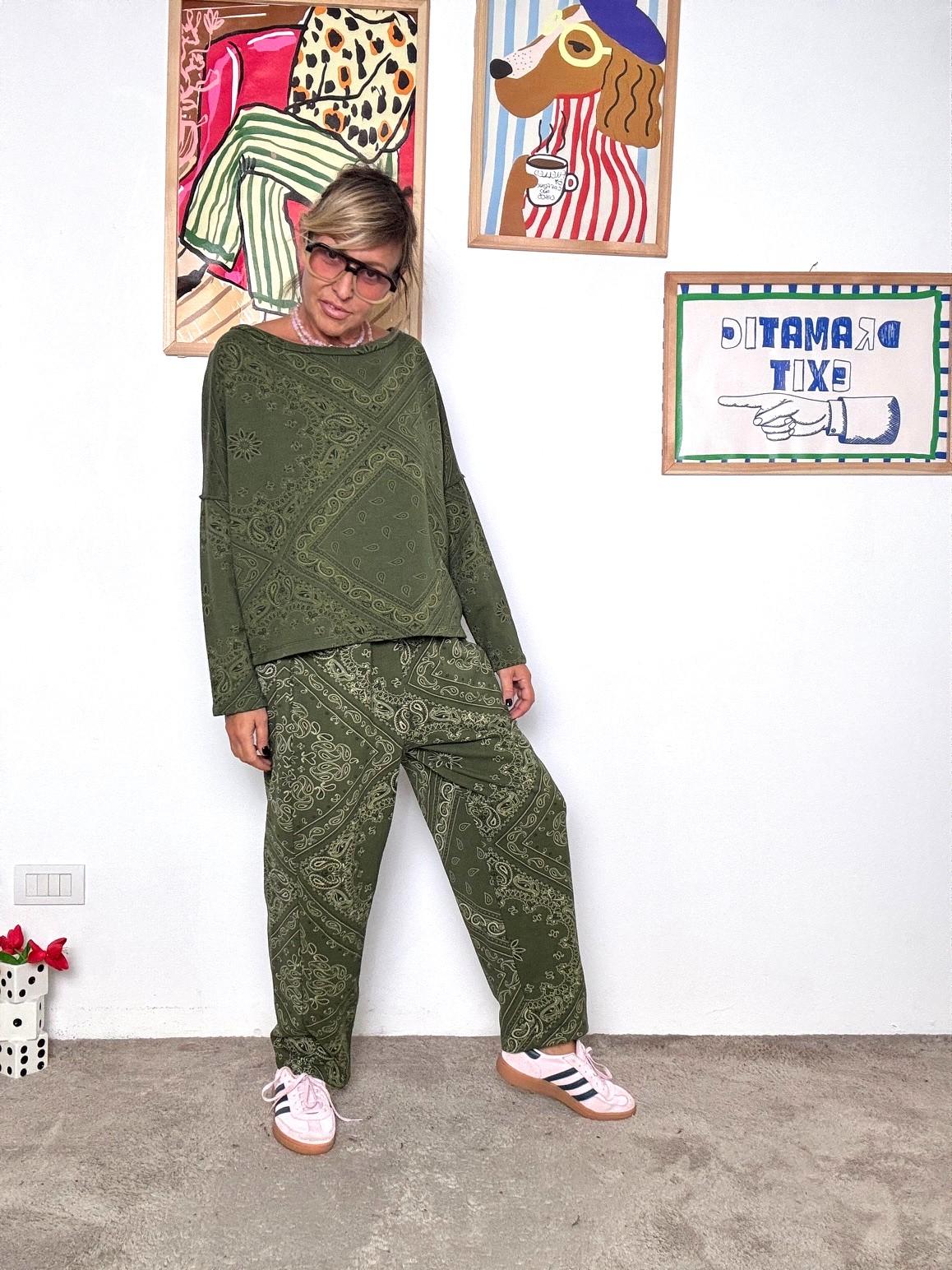 FEMALE - Pantalone ovetto donna  fantasia bandana P6404/ VERDE FEMALE 