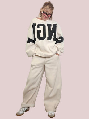 Pantalone wide fit super comfy effetto nuvola M38F1299/ PANNA SOUVENIR 