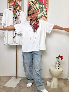 SUSY STAR - T-shirt Oversize con Collana  Look Creativo e Divertente BIANCO STS2783/ BIANCO SUSY STAR 