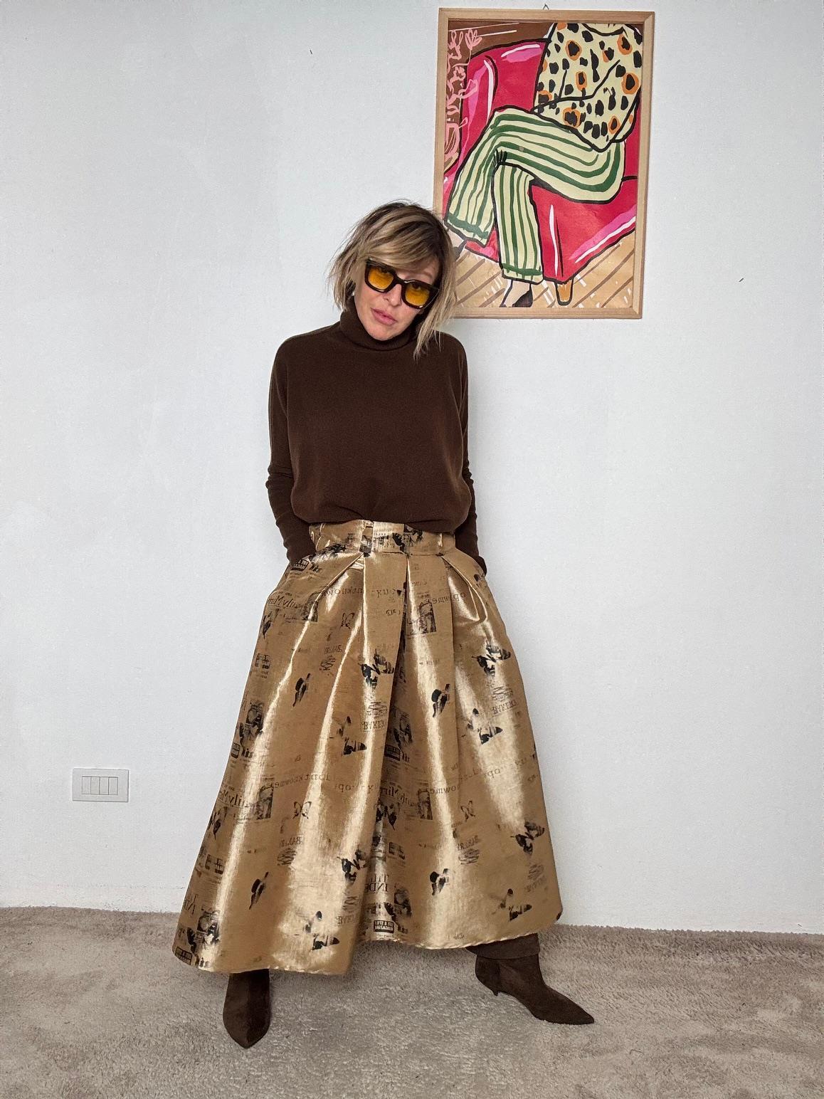 SOUVENIR - Gonna lunga a pieghe effetto laminato D38N1327/ FANTASIA ORO SOUVENIR 