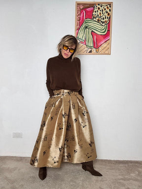 SOUVENIR - Gonna lunga a pieghe effetto laminato D38N1327/ FANTASIA ORO SOUVENIR 