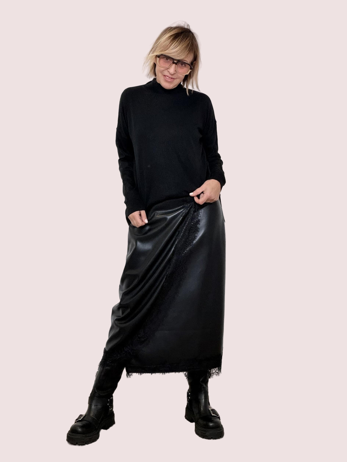 DEJA VU - GONNA ECOLEATHER LACE WRAP A25IS303/ NERO DEJA VU 