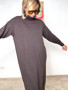 SOUVENIR - Abito collo alto con spacchi laterali V38A0995/ MORO SOUVENIR 