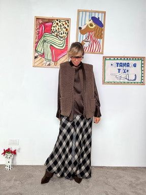 HAVE ONE - Gilet donna double face in pelliccia e stampa animalier LFW-P011/ MORO HAVE ONE 