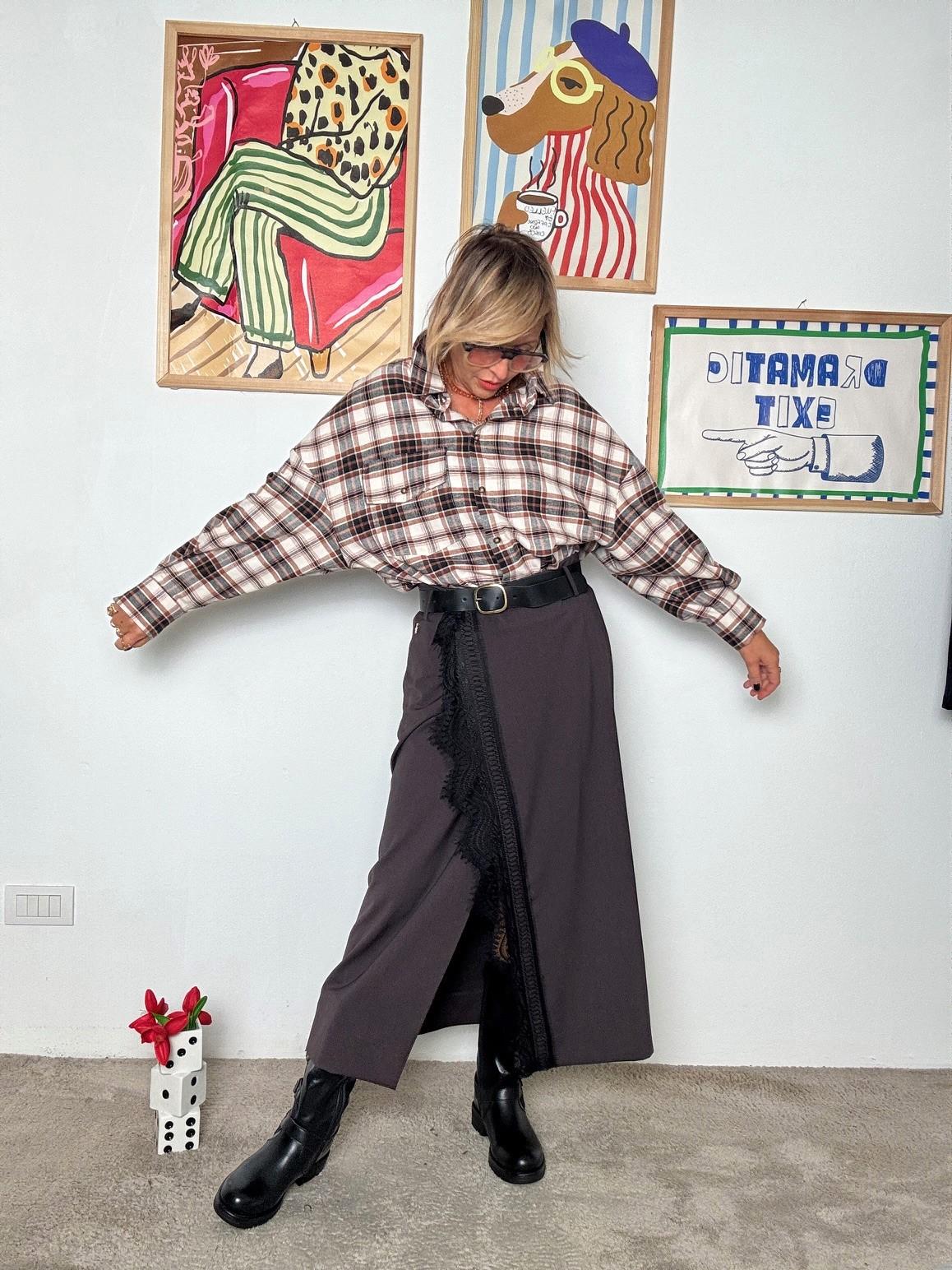 SOUVENIR - Camicia check con stampa Snoopy S38M1205/ PANNA SOUVENIR 