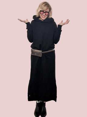 Abito felpa lungo super comfy e ultra chic M38F1611/ NERO SOUVENIR 
