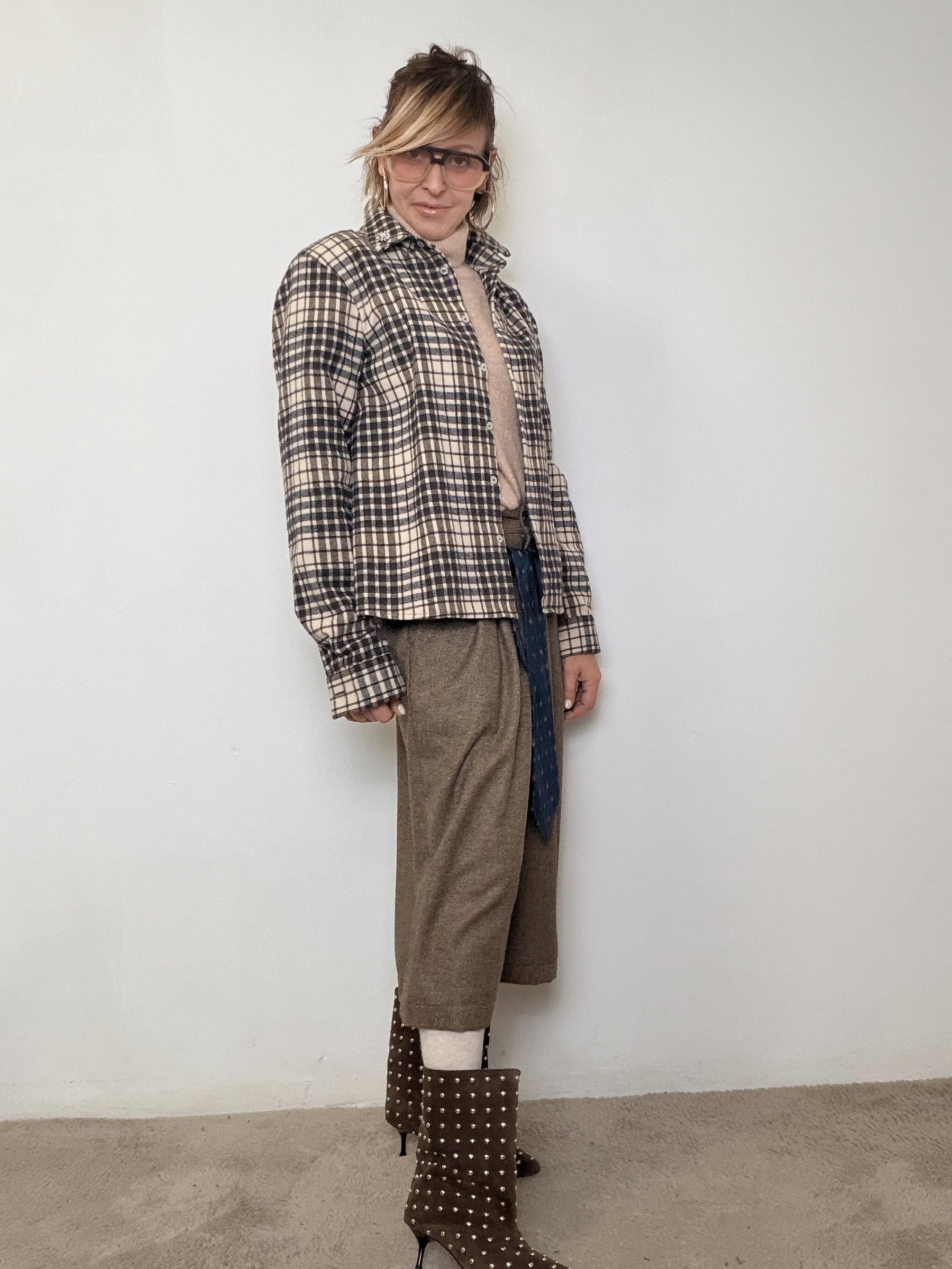 PHILIA LOFT - CAMICIA CON SPALLINE CHECK A01N0916/ BEIGE/MORO PHILIA LOFT 