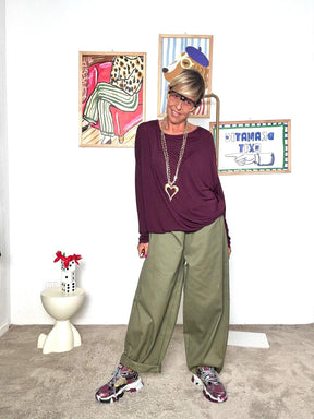 DEJA VU - Pantaloni ampi a gamba larga  comfort e stile casual-chic A25DL206/ VERDE DEJA VU 