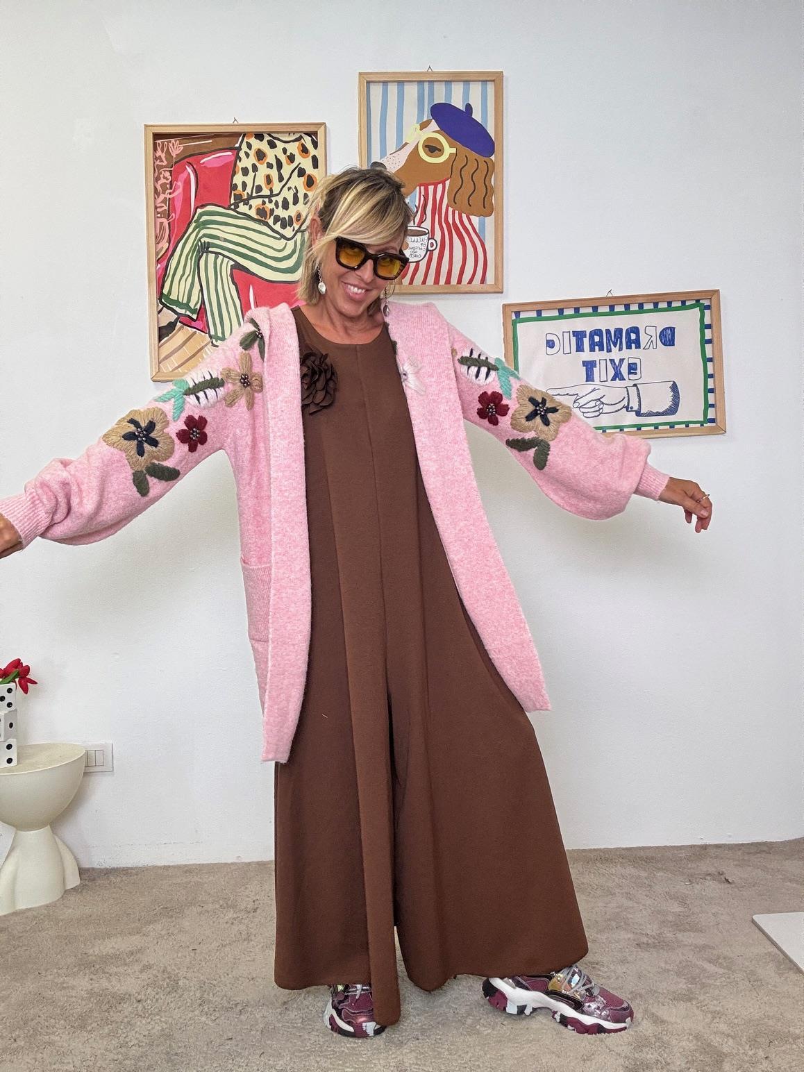 FEMALE - Cardigan rosa con ricami floreali  caldo, unico e pieno di personalità ZM57001/ ROSA FEMALE 