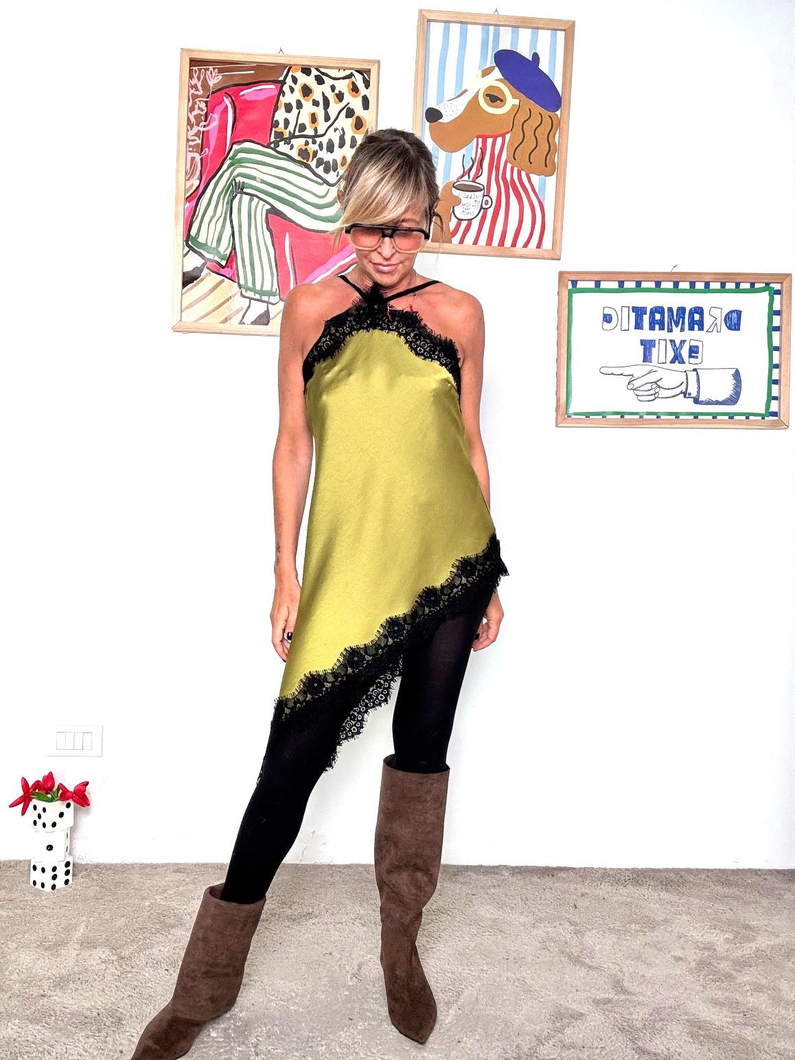 HAVE ONE - Abito top con inserti in pizzo olio RVS-P039/ OLIO HAVE ONE 