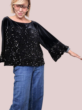 DEJA VU - MAGLIA PARTY VELVET A25DL418/ NERO DEJA VU 