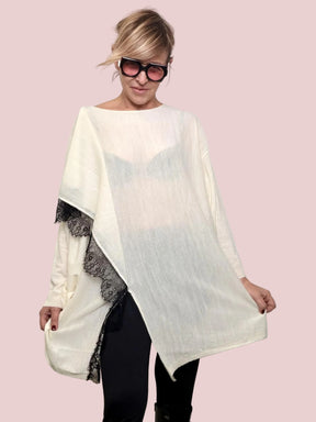 Maglia Over Asimmetrica Effetto Velo ST78539/ LATTE SUSY STAR 