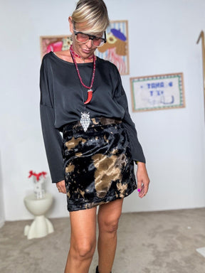 HAVE ONE - Minigonna in cavallino animalier  grinta selvaggia e glamour metropolitano GCB-P018/ FANTA NERO HAVE ONE 