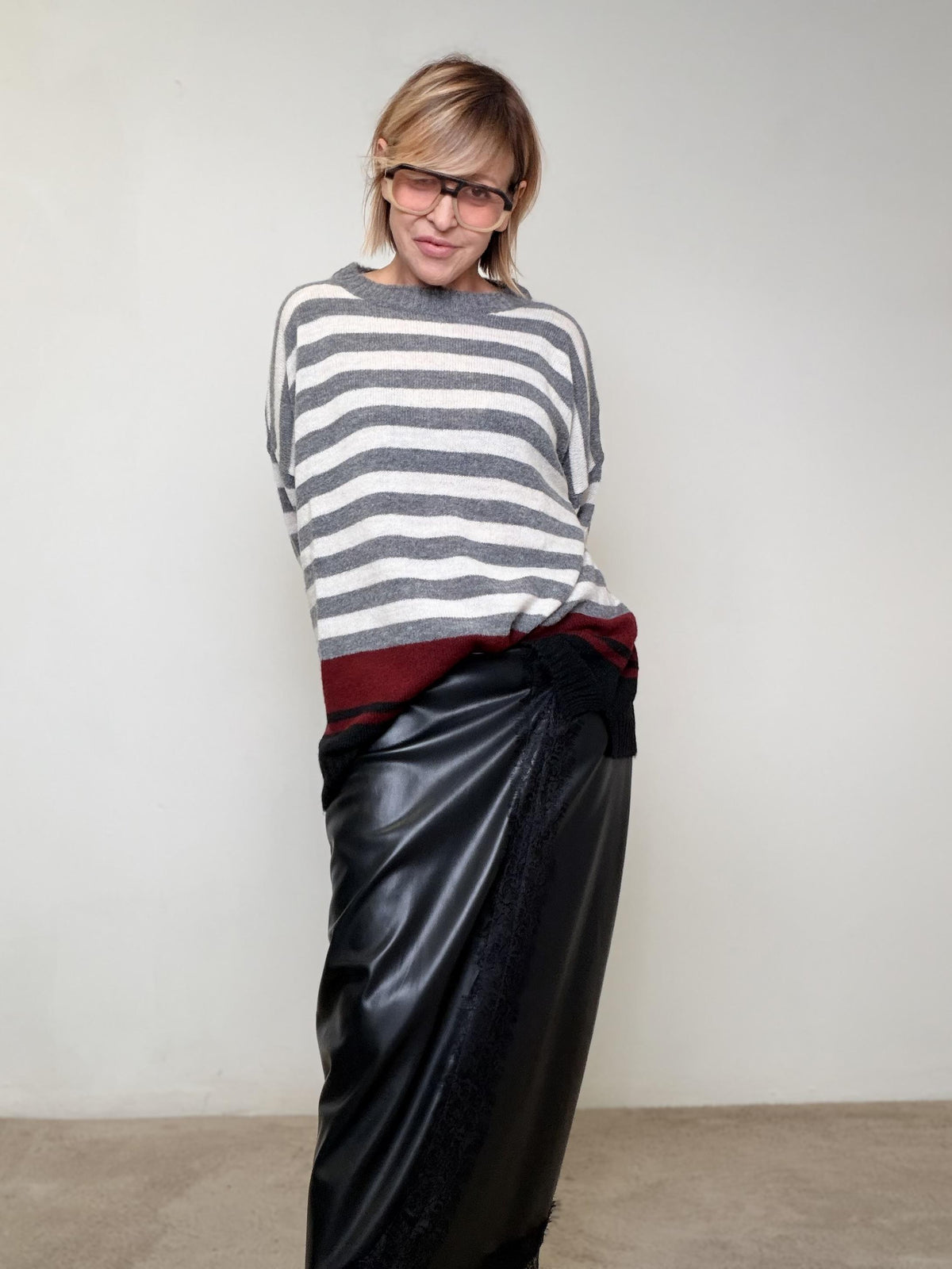 DEJA VU - MAGLIA STRIPE COZY GRIGIO A25SS416/ GRIGIO DEJA VU 