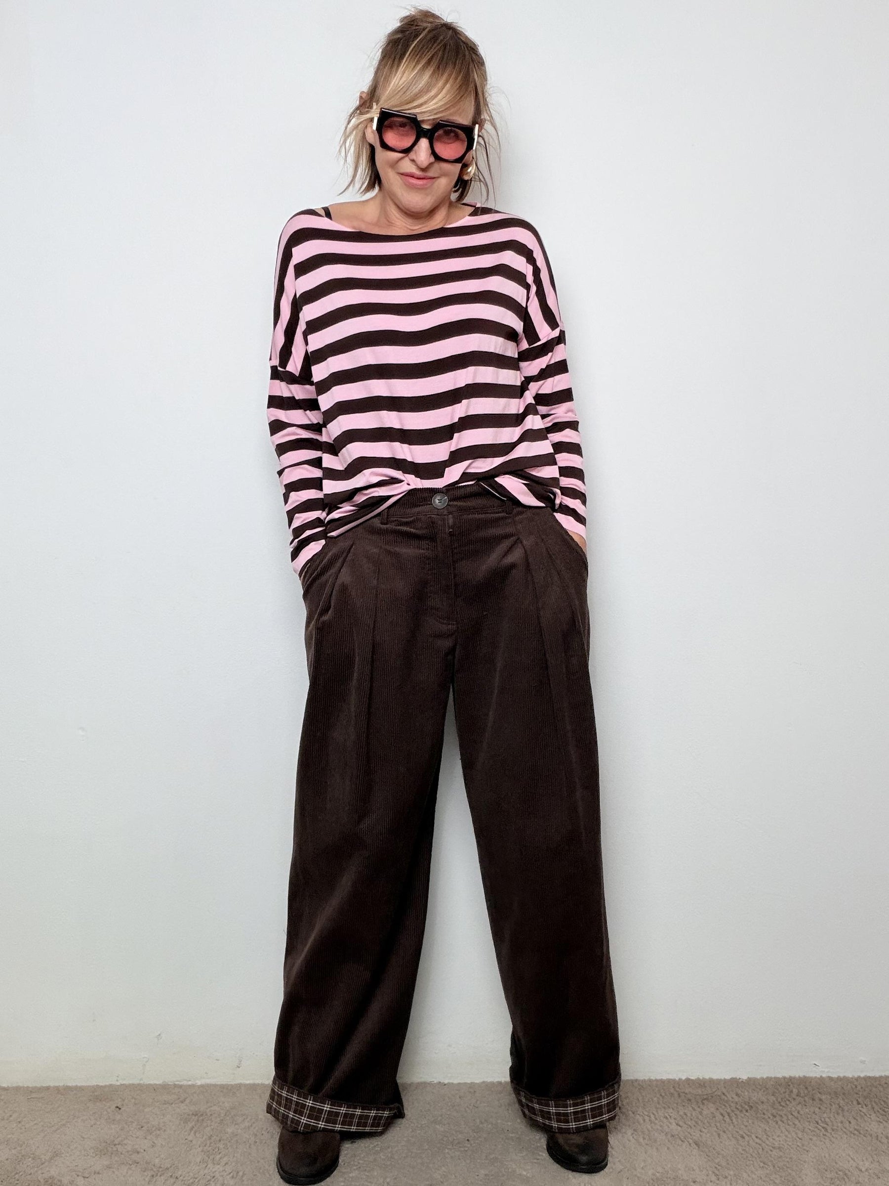 Pantalone in Velluto con Risvolto Chic WM2567/ MORO FEMALE 