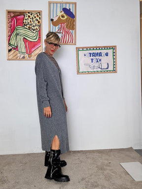 SUSY MIX - Cardigan lungo nero minimal chic  elegante, versatile e super comodo GRIGIO 185SX/ GRIGIO SUSY MIX 