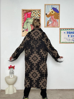 SUSY STAR - Cappotto fantasia con frange: originale, caldo e super trendy ST81695/ NERO SUSY STAR 