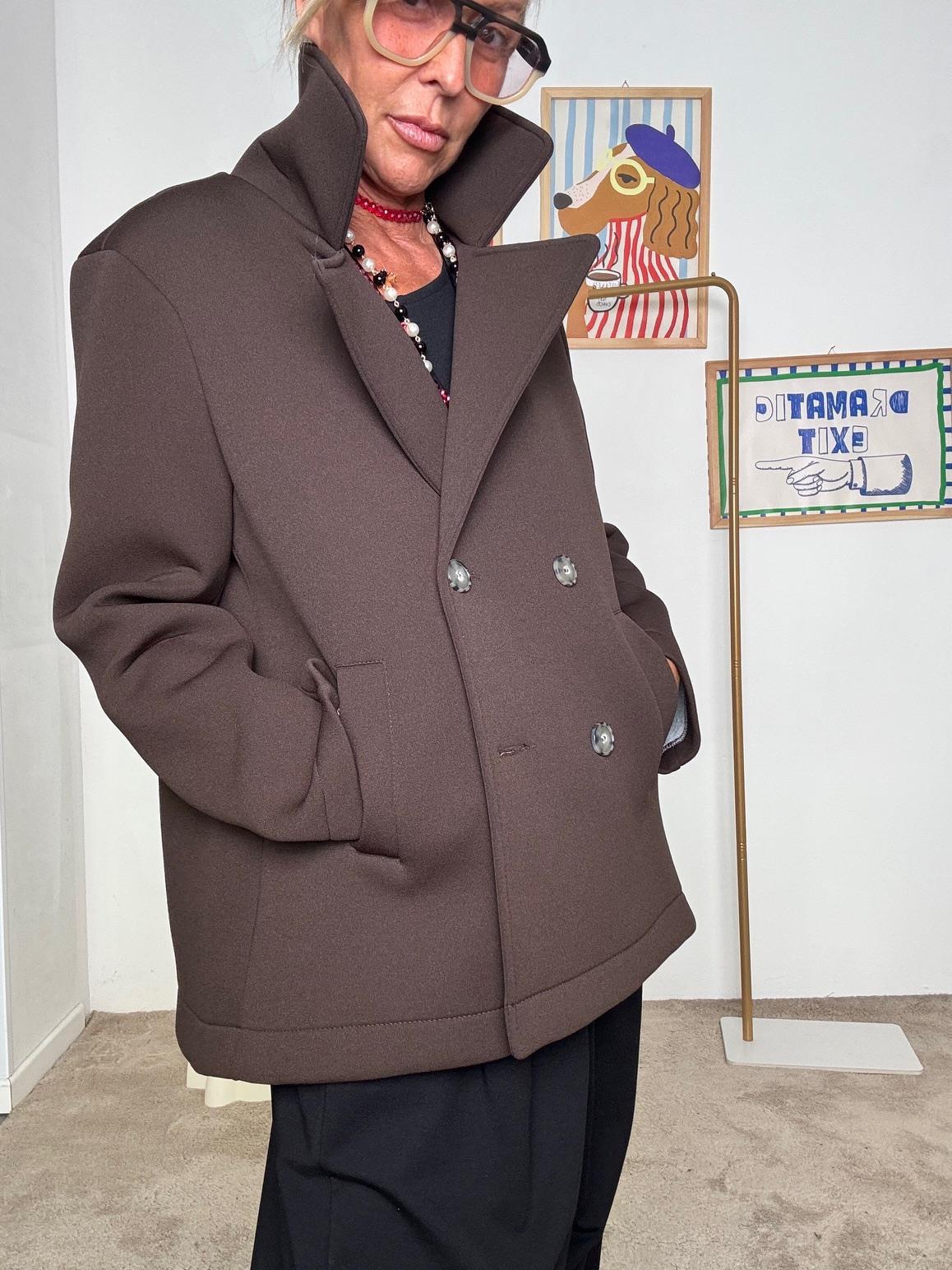 DEJA VU - Giacca in neoprene verde smeraldo doppiopetto moro A25UN609/ MORO DEJA VU 