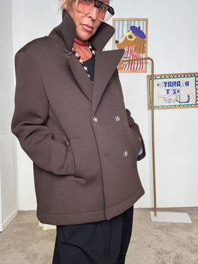 DEJA VU - Giacca in neoprene verde smeraldo doppiopetto moro A25UN609/ MORO DEJA VU 