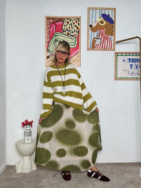 FEMALE - Gonna lunga plissettata con maxi pois  OLIVA  stile creativo e femminile 17126YS-90/ POIS OLIVA FEMALE 