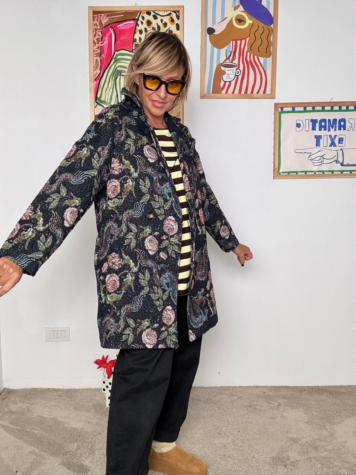 FEMALE - Cappotto jacquard fantasia  Eleganza con personalità BLU L5M264/ FANTA BLU FEMALE 