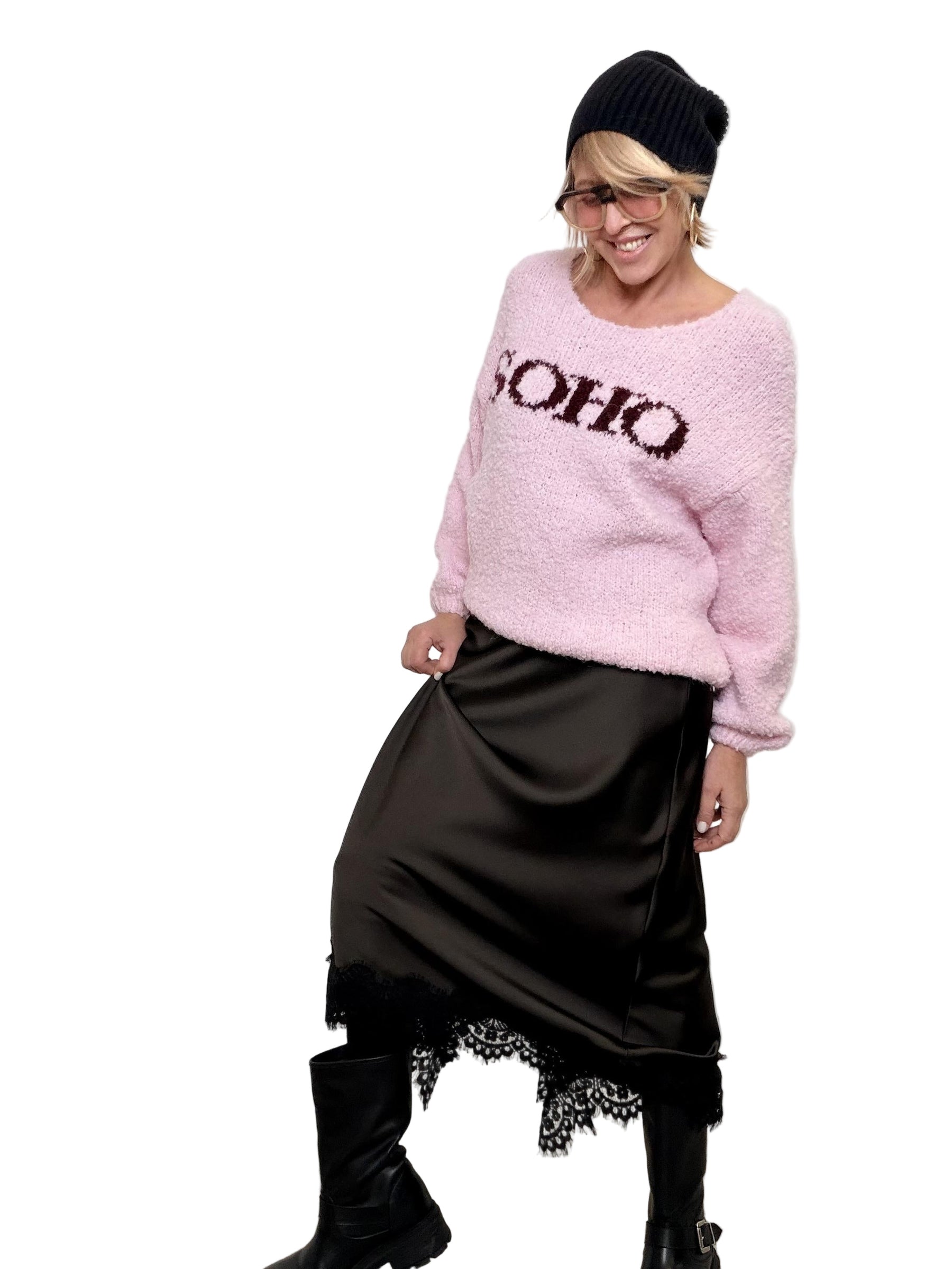 FEMALE - GONNA IN RASO CON PIZZO  FLUIDITÀ, LUCE E UN TOCCO DI CHARME G2790/ MORO FEMALE 