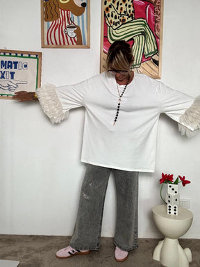 SUSY STAR - T-shirt nera oversize con maniche a balze in tulle  La basic che non è basic! bianca STS7273/ BIANCA SUSY STAR 