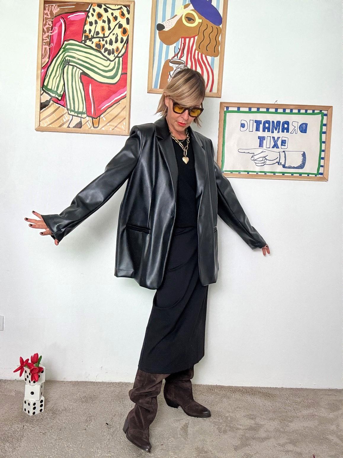 DEJA VU - Giacca in ecopelle effetto blazer A25FL602/ NERO DEJA VU 