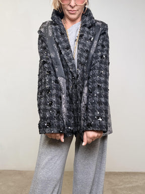 DEJA VU - Giacca Patch Mix  Ricami, luminosità e carattere senza sforzo A25DL620/ NERO DEJA VU 