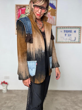 DEJA VU - Giubbotto mix tessuti con frange  Urban Chic Edition marrone A25DL615/ MARRONE DEJA VU 