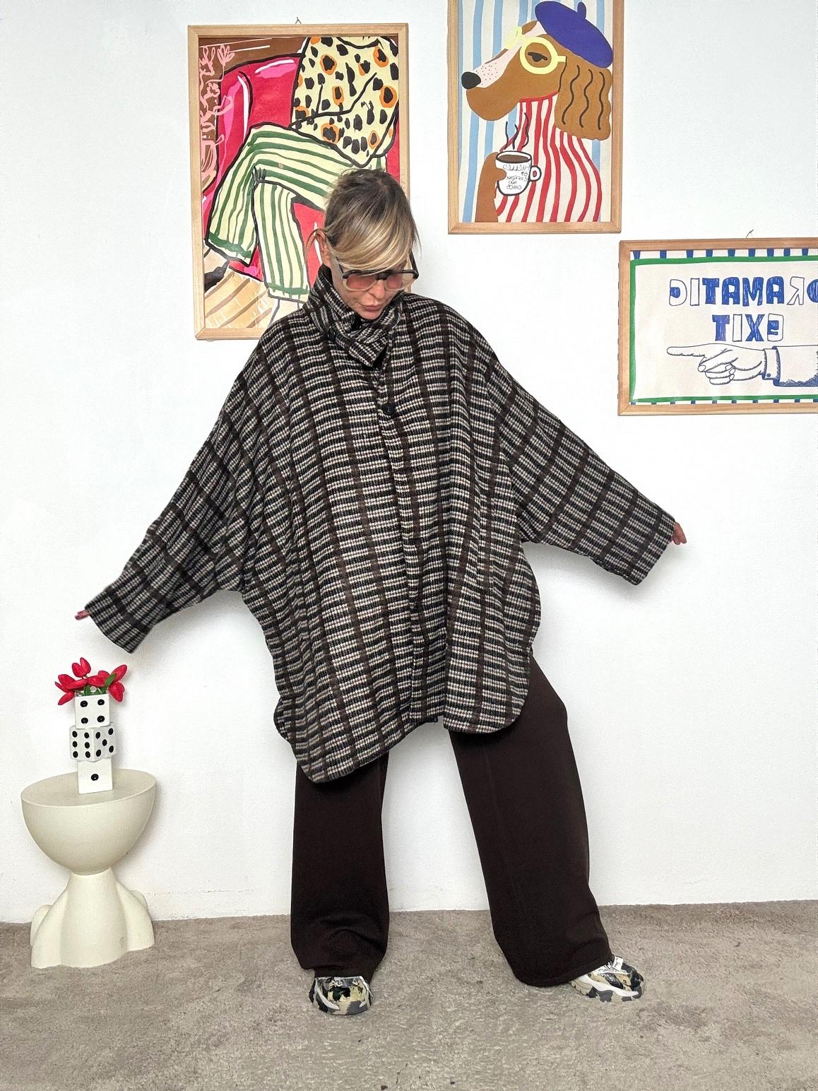 FEMALE - Giacca-cappotto oversize a fantasia: calda, comoda e super trendy WM2548/ MORO FEMALE 