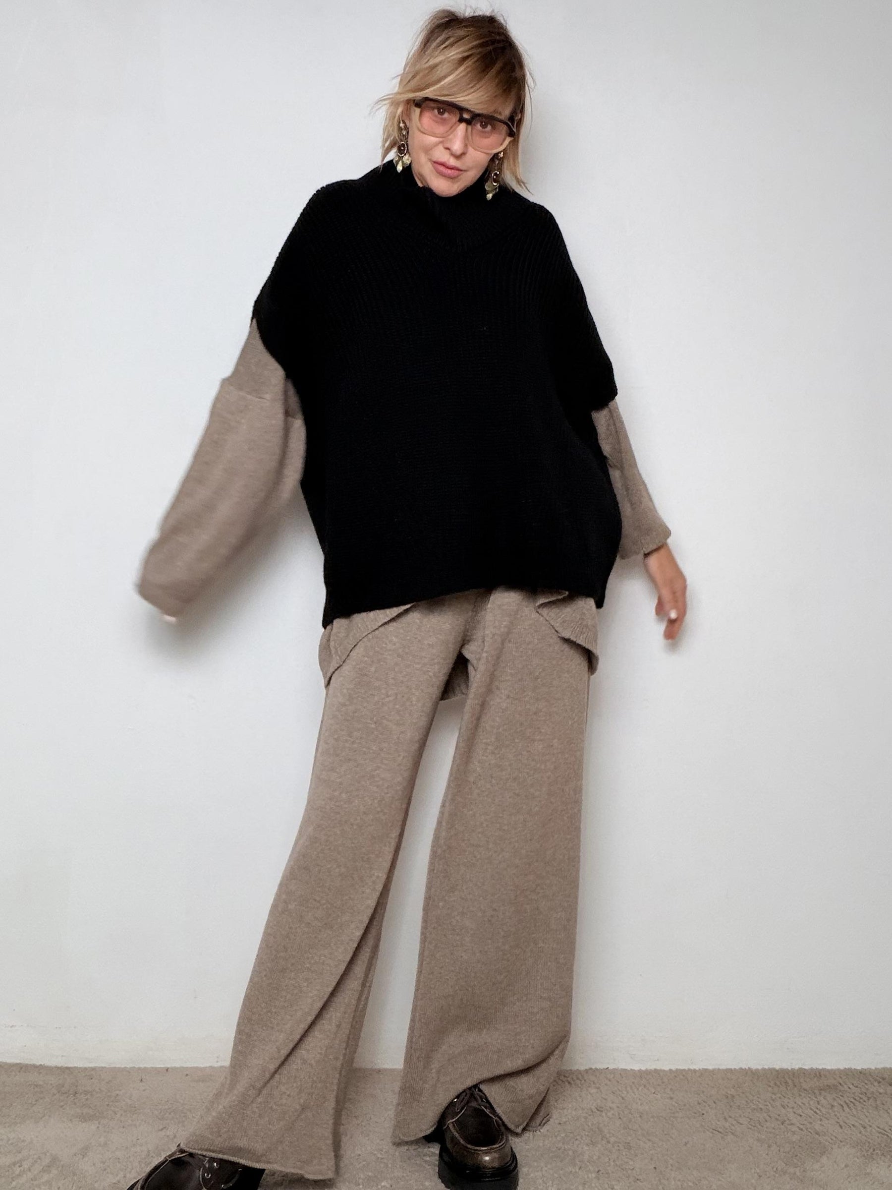 SUSY STAR - GILET MAXI A MAGLIA NERO 3547/ NERO SUSY STAR 