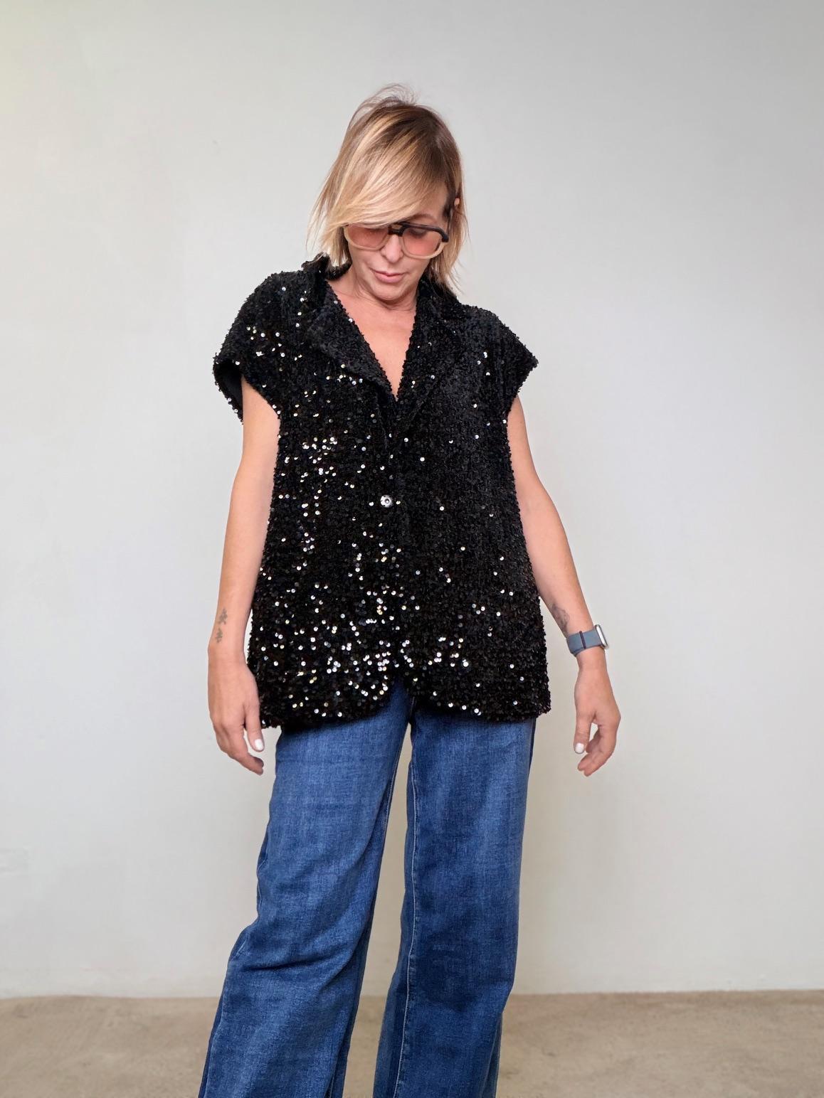 DEJA VU - GILET PAILETTES PREORDINE A25DL804/ NERO DEJA VU 