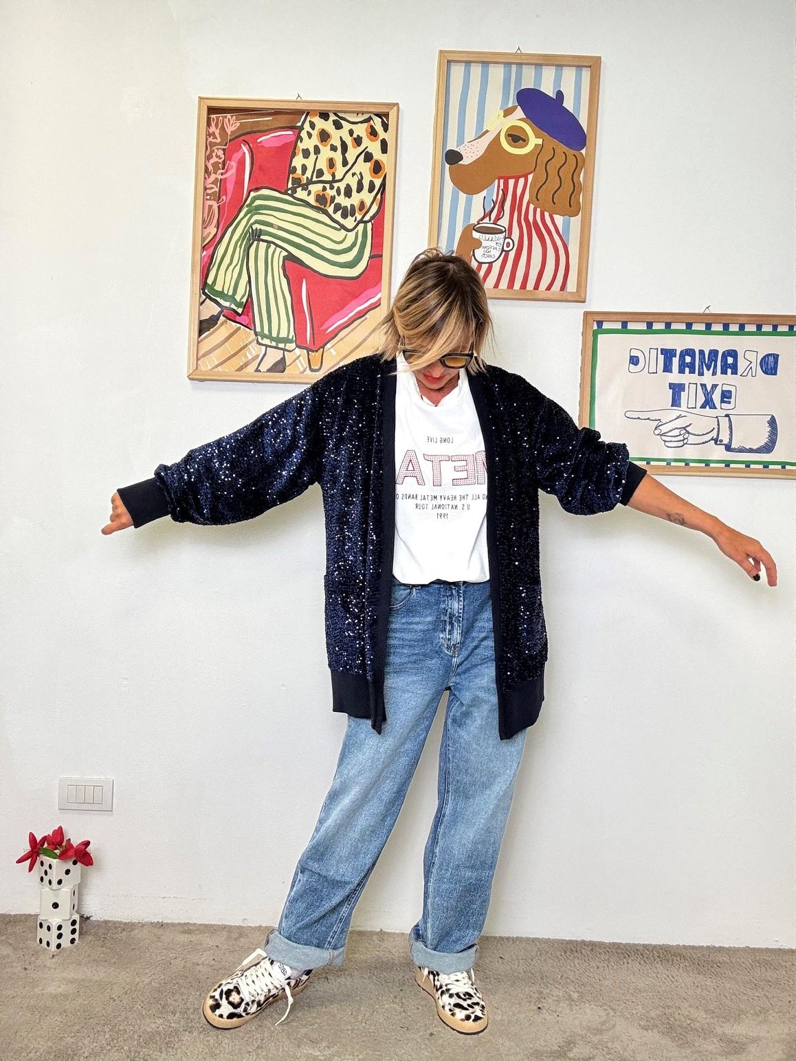 DEJA VU - Cardigan luminoso con paillettes scintillanti BLU A25DL609/ BLU DEJA VU 