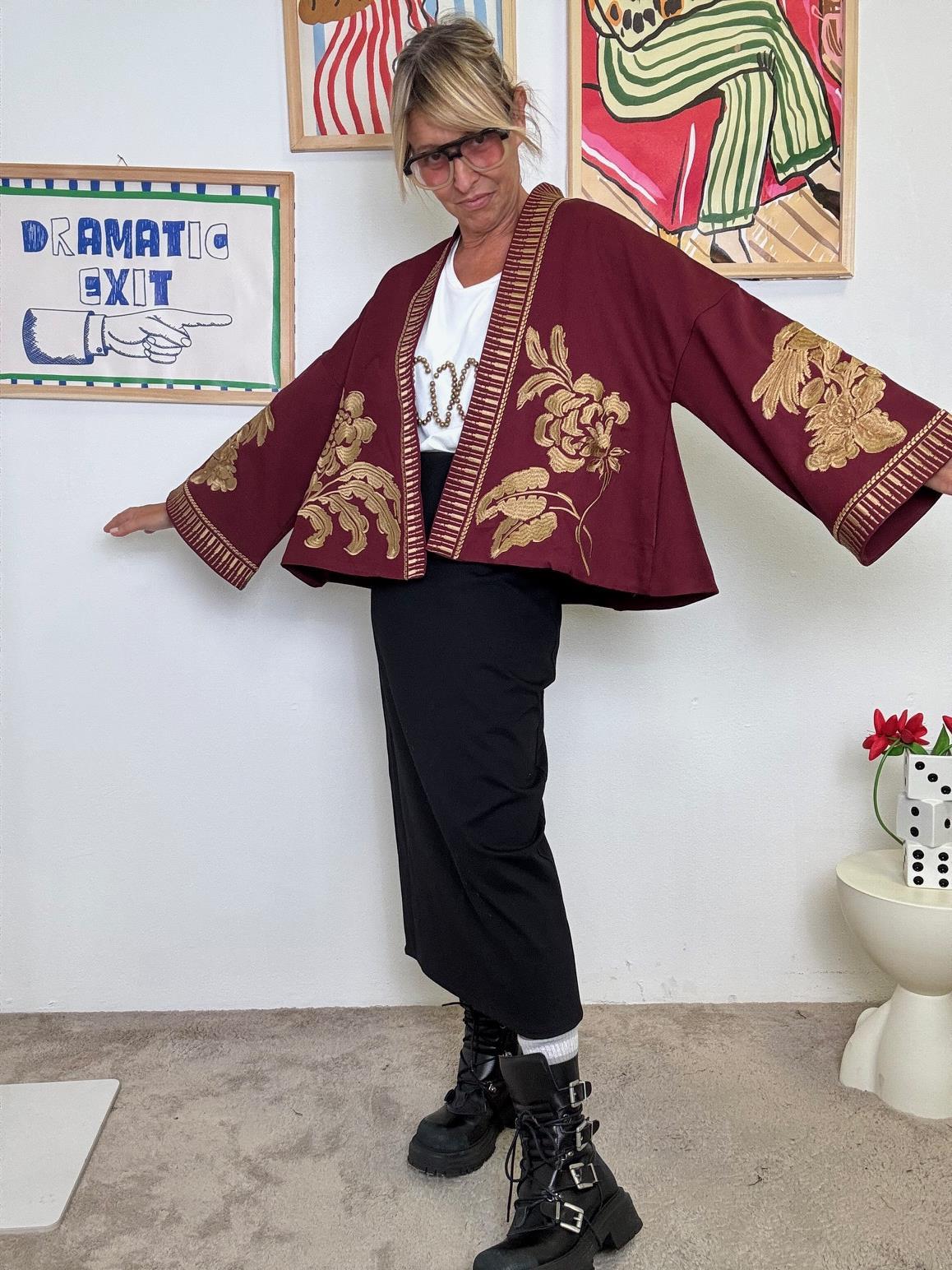 FEMALE - Kimono corto ricamato  boho chic con un tocco teatrale ROSSO INDIA ZG52105/ ROSSO INDIA FEMALE 