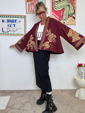 FEMALE - Kimono corto ricamato  boho chic con un tocco teatrale ROSSO INDIA ZG52105/ ROSSO INDIA FEMALE 