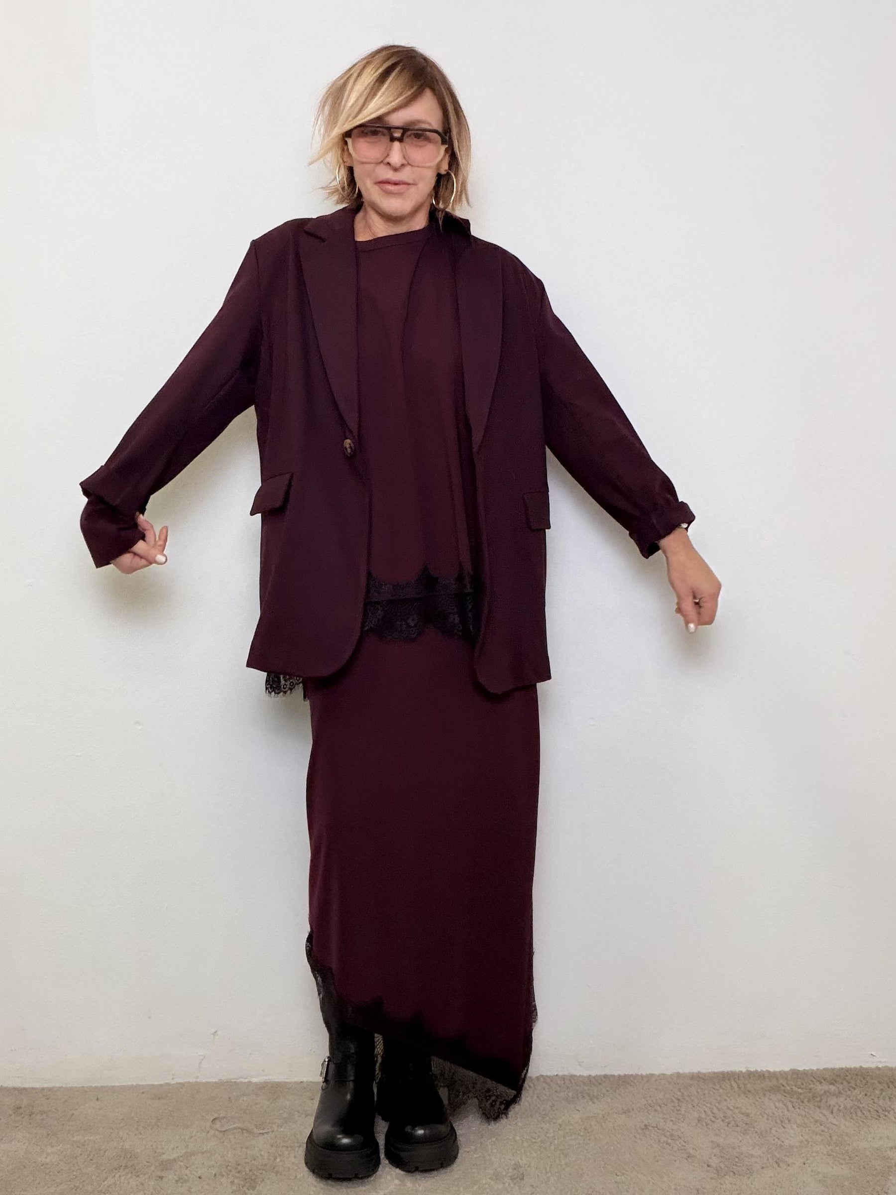 DEJA VU - Giacca in punto Milano dal taglio moderno VINO A25AP603/ VINO DEJA VU 