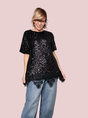 DEJA VU - MAGLIA SPARKLE LACE NERO A25DL422/ NERO DEJA VU 