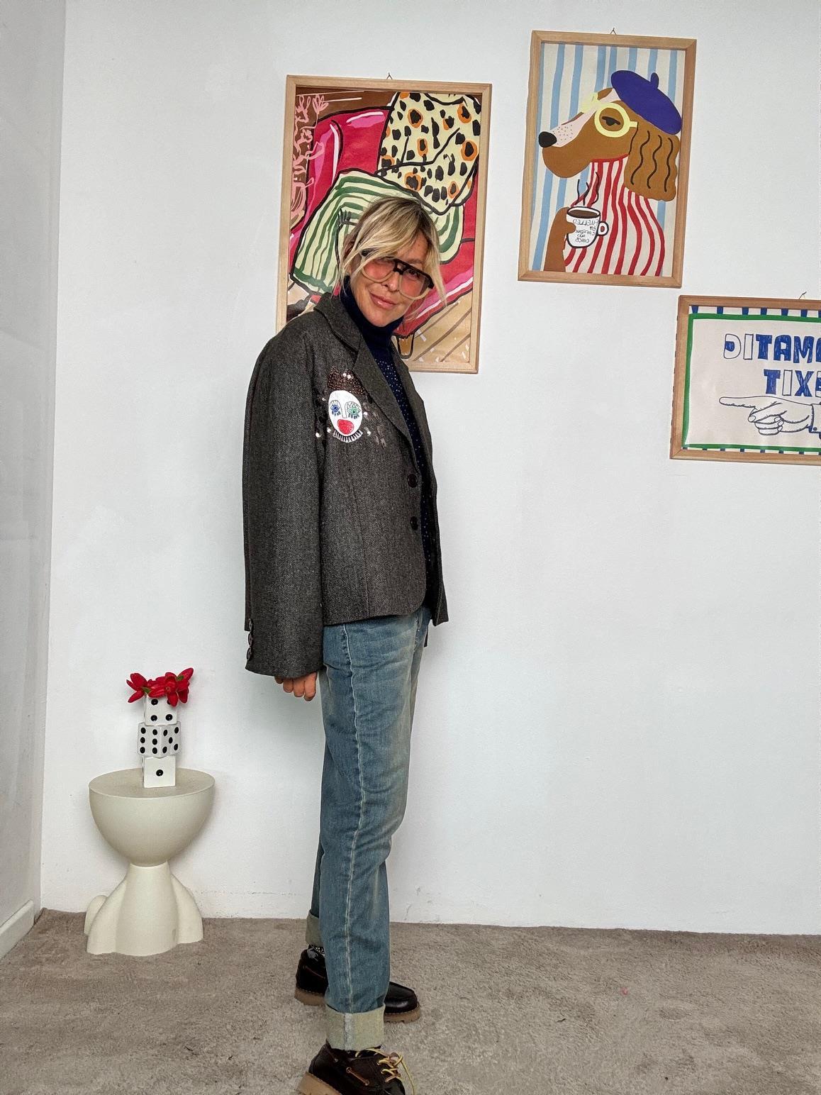 SOUVENIR - Giacca grigia con ricamo clown  Stile originale e contemporaneo X38K0148/ CAMMELLO SOUVENIR 