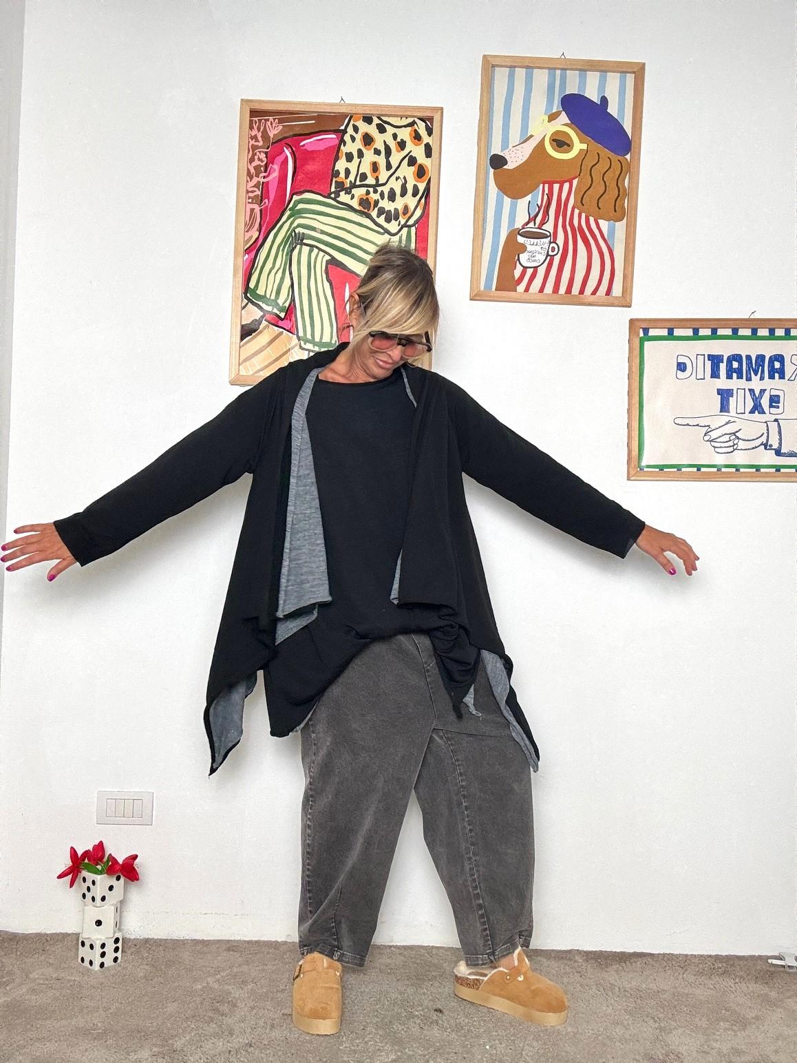 SUSY STAR - Cardigan bicolor nero e grigio STM78398/ NERO SUSY STAR 