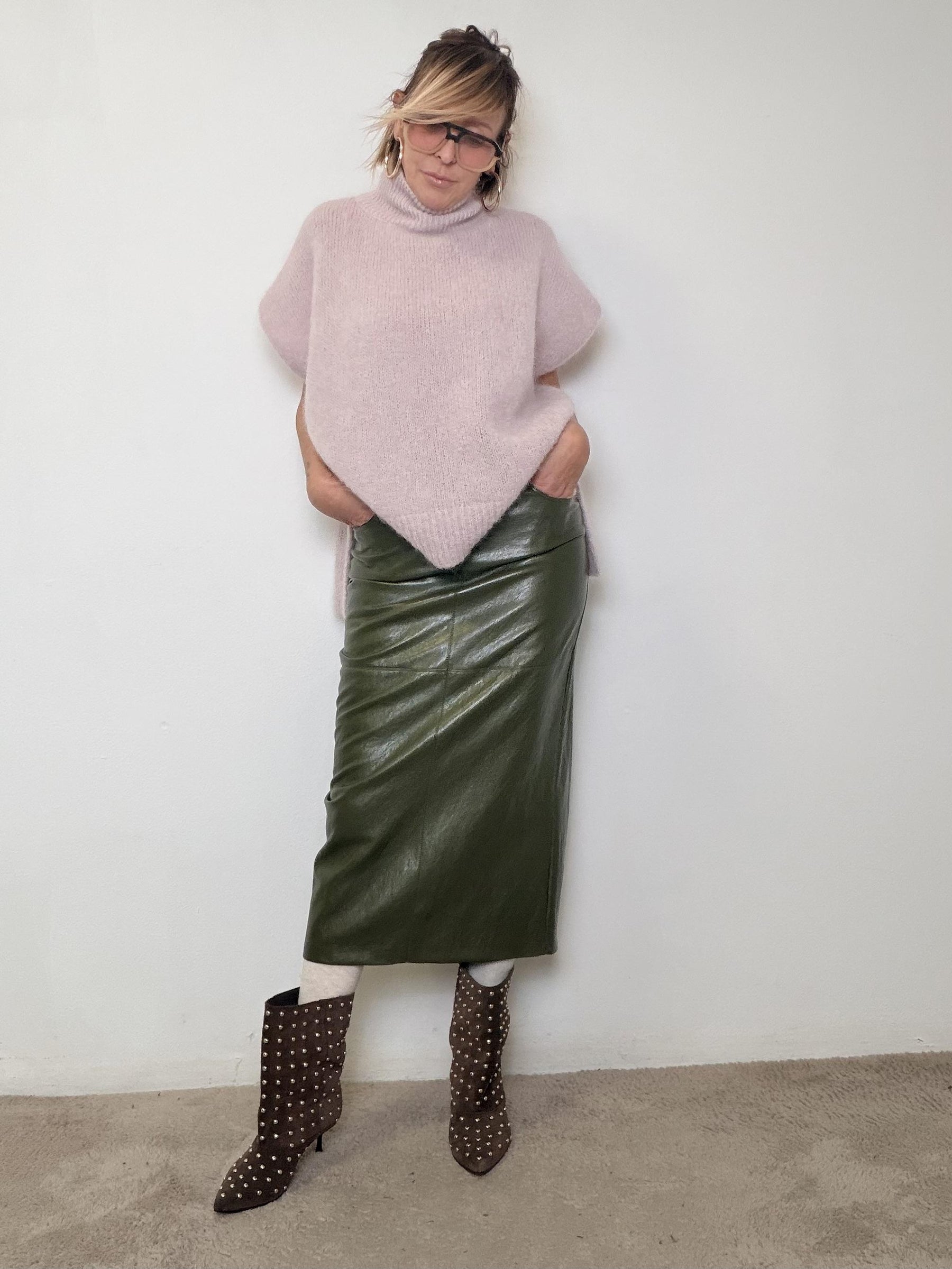 PHILIA LOFT - GONNA ECOPELLE BOTTALATA V01A0119/ VERDE OLIVA PHILIA LOFT 