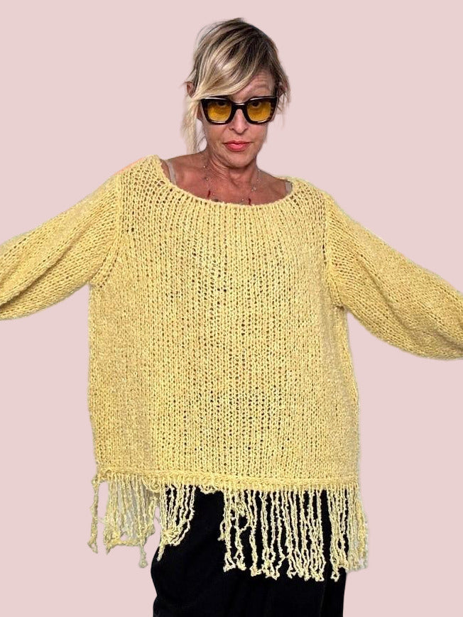 DEJA VU - Maglia oversize con frange decorative giallo A25SS402/ GIALLO DEJA VU 