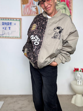 FEMALE N- Bomber Donna "Snoopy Racing" Patchwork Animalier  Edizione Vintage Anni '70 JH25019/ LEO/BEIGE FEMALE 